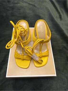 Michael Kors Yellow Lace-Up Square Toe Heeled Sandals
